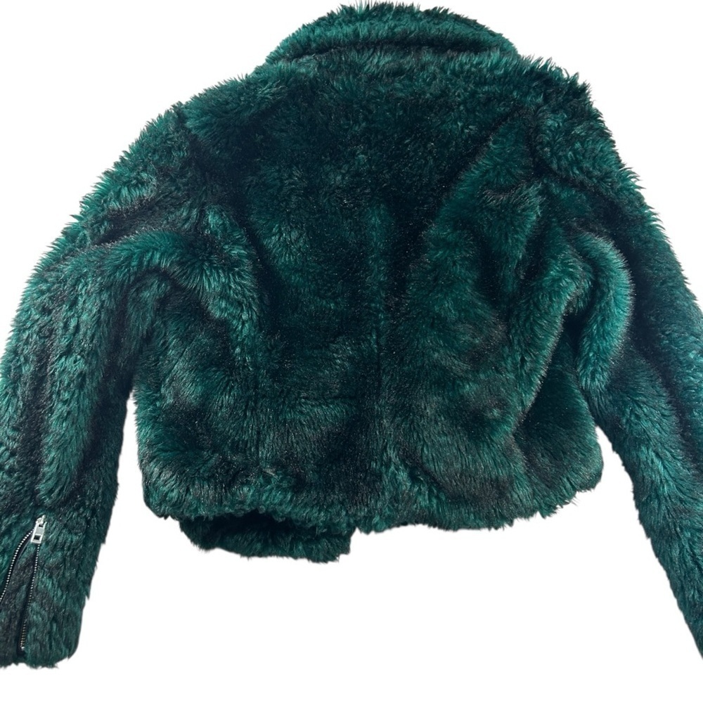 BELLE VERE | Emerald Green Faux Fur Moto Jacket (XS) - Picture 7 of 12